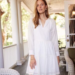 Hatley Textured White metallic v neck Tiered Mini Dress – Long Sleeve Boho